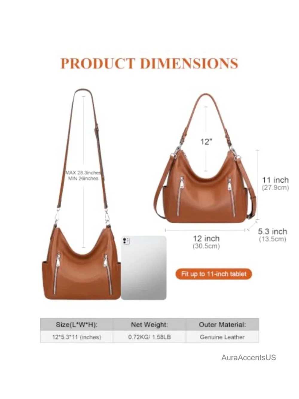 Genuine Leather Hobo Shoulder Bag Crossbody Purse for Women
